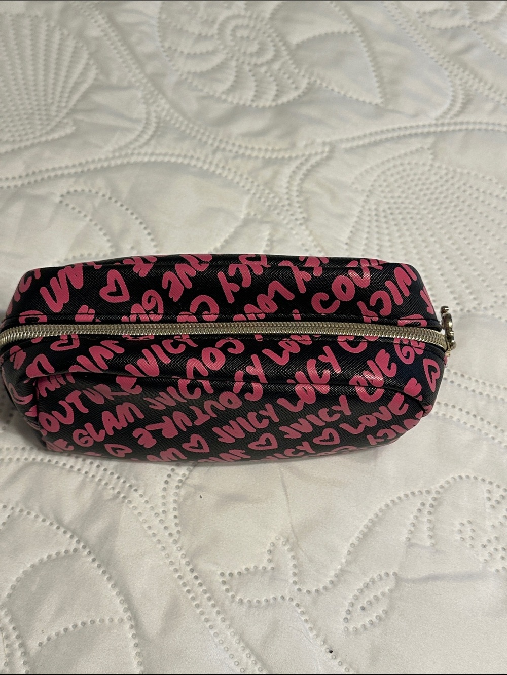 Juicy Couture Black Cosmetic Pouch with Pink Logo Script